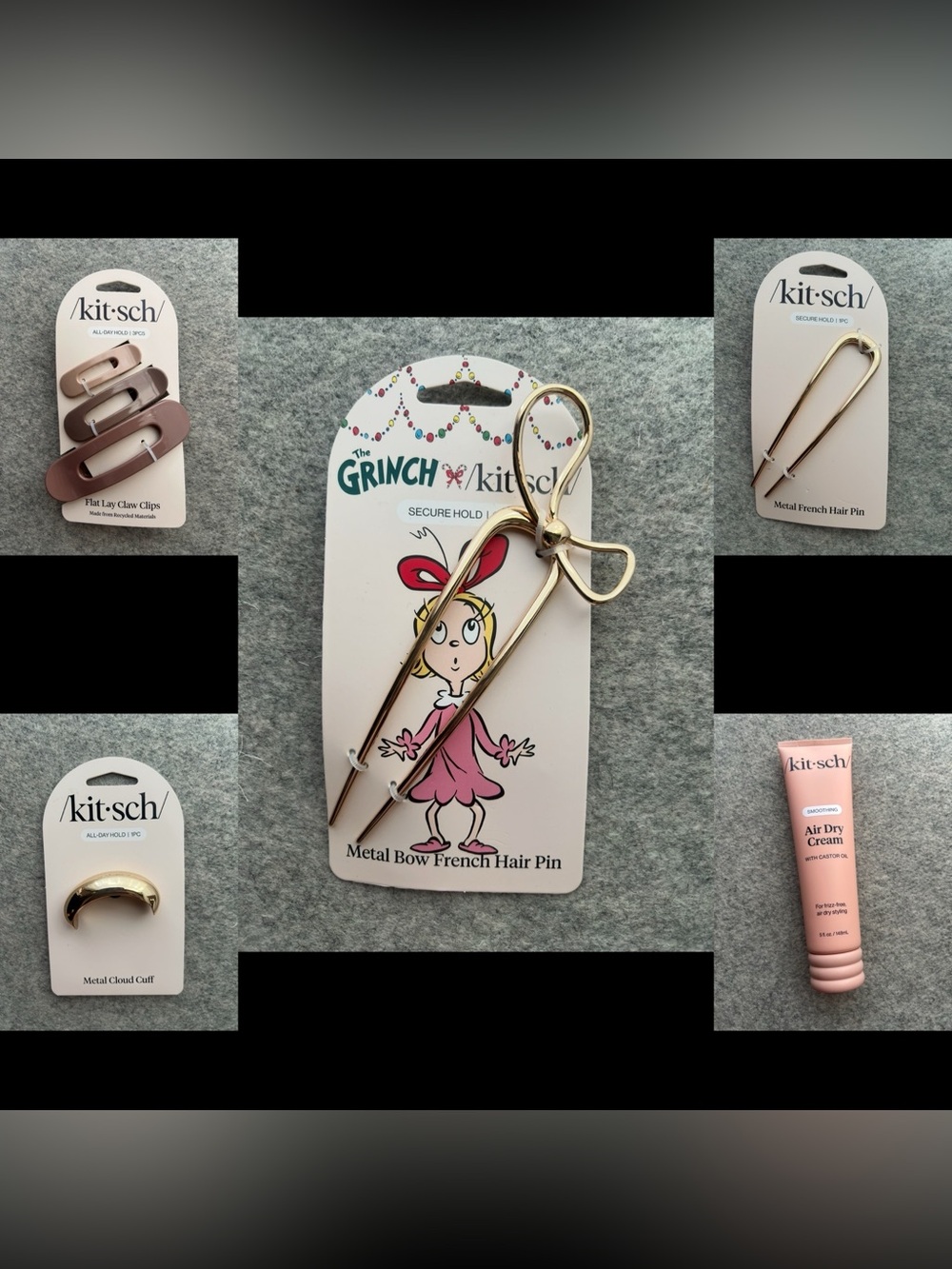 Lot of 5 Kitsch hair pins, clips, tie, cream